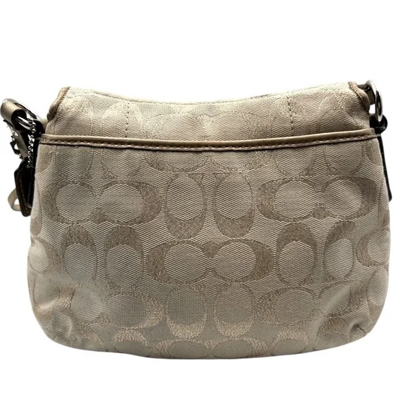 Coach Metallic Gold Beige Signature Jacquard Small Crossbody Bag Purse Buckle - Picture 3 of 7